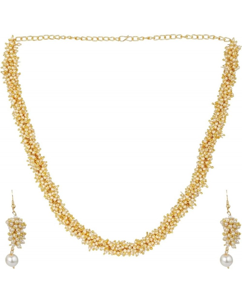 Faux Pearl Necklace Handmade Strand Beaded Necklace Drop Earrings Indian Jewelry Set for Women Style 2 Gold $14.38 Jewelry Sets