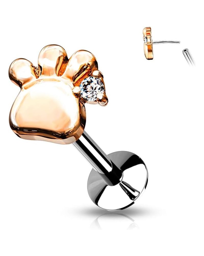 CZ Set Paw Push in Style Labret Threadless Top 316L Surgical Steel, Flat Back Studs For Ear Cartilage and Nose (Choose Color)...