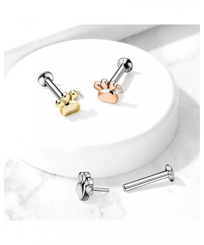 CZ Set Paw Push in Style Labret Threadless Top 316L Surgical Steel, Flat Back Studs For Ear Cartilage and Nose (Choose Color)...