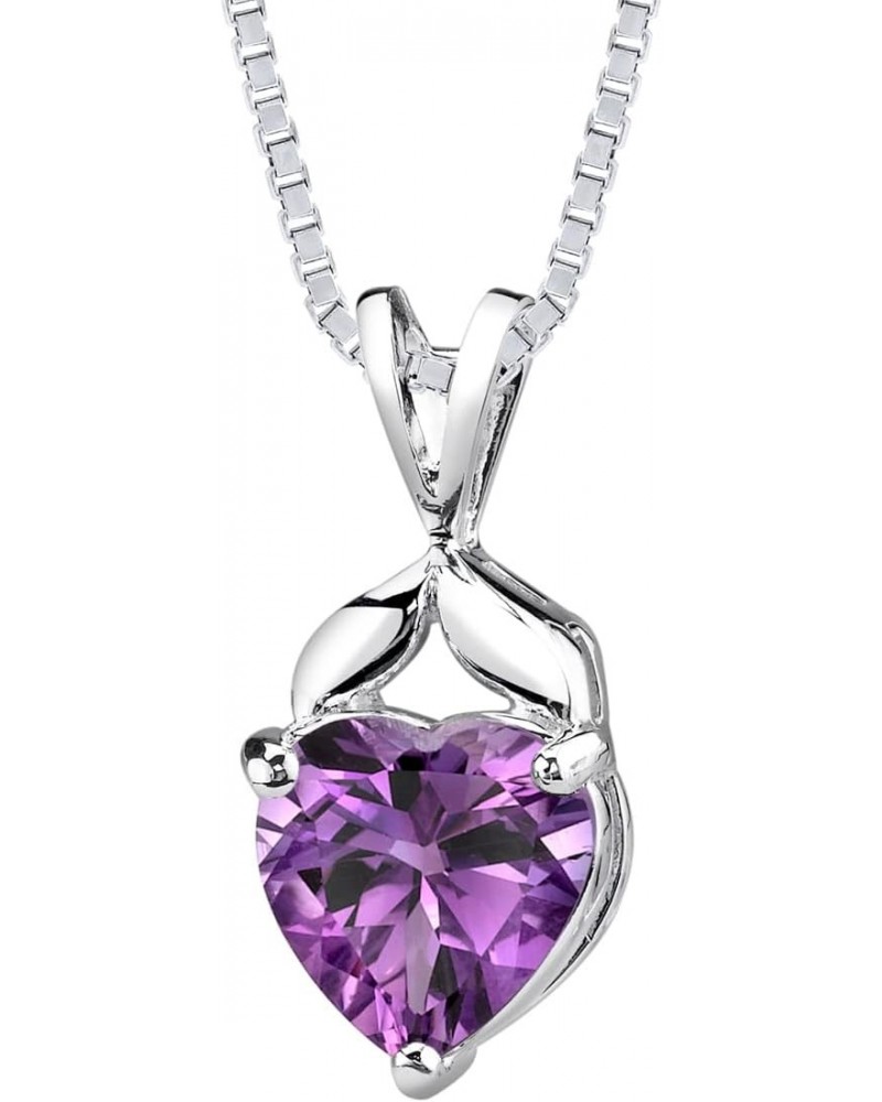 Amethyst Heart Pendant Necklace 925 Sterling Silver, Designer Solitaire, 2.25 Carats, 9mm, with 18 inch Silver Chain $37.50 N...