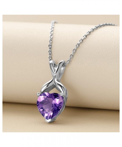 Amethyst Heart Pendant Necklace 925 Sterling Silver, Designer Solitaire, 2.25 Carats, 9mm, with 18 inch Silver Chain $37.50 N...