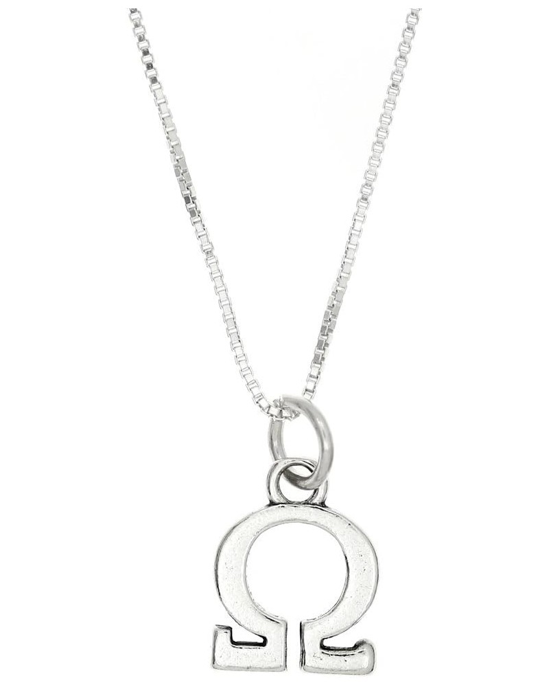 Sterling Silver Oxidized Omega Greek Sorority Letter Charm with Box Chain Necklace 30.0 Inches $19.15 Necklaces