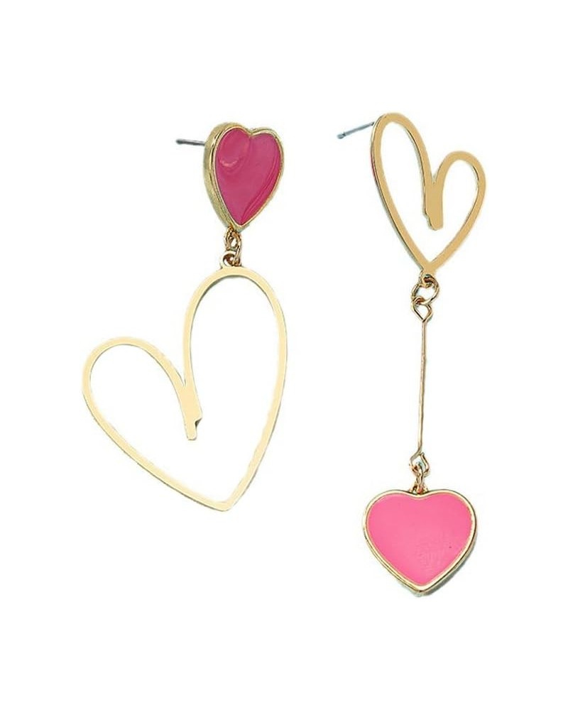 Hot Pink Heart Drop Earrings for Women Long Cute Glitter Acrylic Love Heart Shaped Statement Earrings Valentine's Day Gifts a...