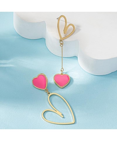 Hot Pink Heart Drop Earrings for Women Long Cute Glitter Acrylic Love Heart Shaped Statement Earrings Valentine's Day Gifts a...