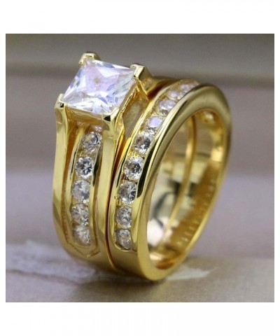 TWO RINGS His Hers Wedding Ring Sets Couples Rings Women's 10k Yellow Gold Filled White CZ Wedding Engagement Ring Bridal Set...