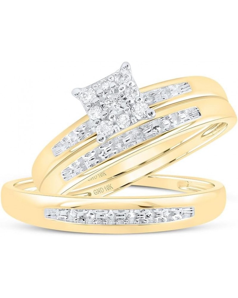 10K Yellow Gold 1/10Ctw Diamond Fashion His and Hers Engagement Wedding Bridal Band and Ring Trio Set Womens Size 8.5 Mens Si...