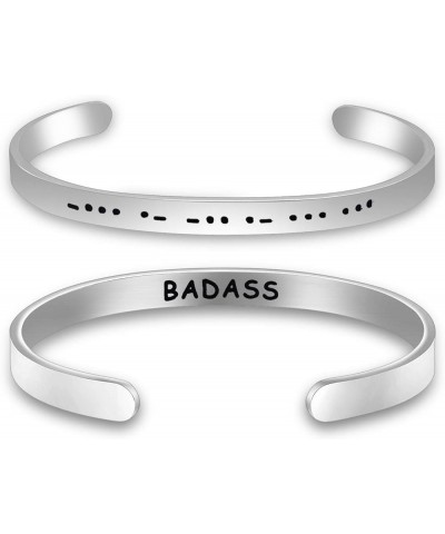 Badass Morse Code Cuff Bangle Bracelet Badass Hidden Message Jewelry Motivational Friendship Gift For Feminist badass morse c...