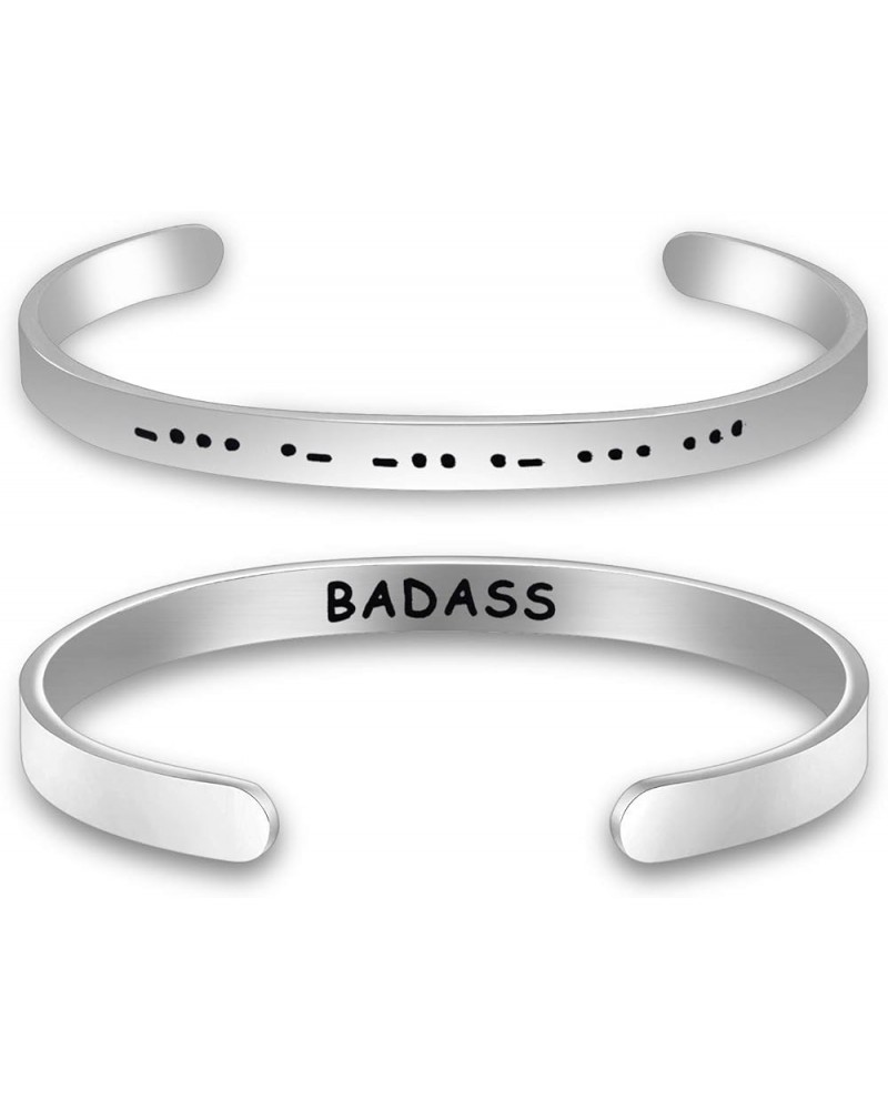 Badass Morse Code Cuff Bangle Bracelet Badass Hidden Message Jewelry Motivational Friendship Gift For Feminist badass morse c...