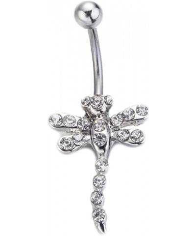 Navel Rings, Belly Button Ring Surgical Steel Body Piercing Jewelry Dragonfly Shape with Cubic Zirconia White $8.39 Body Jewelry