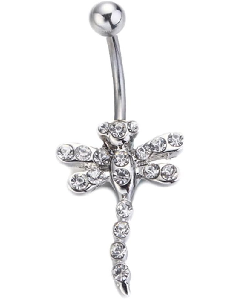 Navel Rings, Belly Button Ring Surgical Steel Body Piercing Jewelry Dragonfly Shape with Cubic Zirconia White $8.39 Body Jewelry