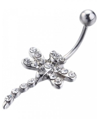 Navel Rings, Belly Button Ring Surgical Steel Body Piercing Jewelry Dragonfly Shape with Cubic Zirconia White $8.39 Body Jewelry