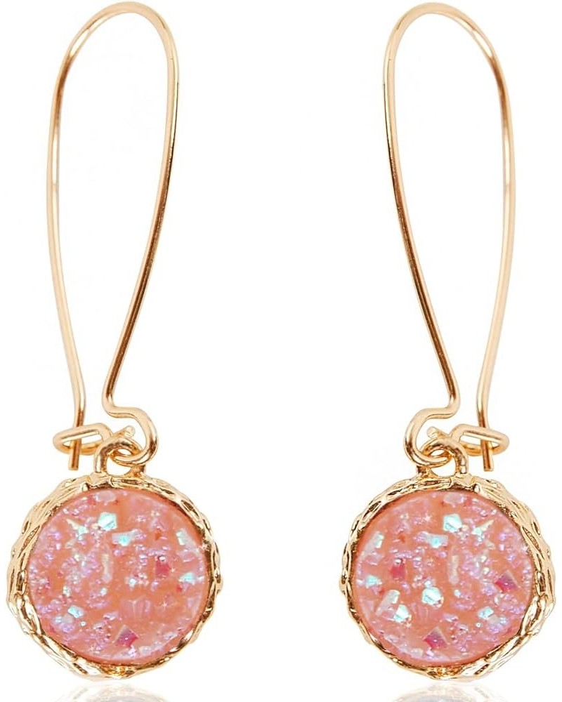 Simulated Druzy Threader Drop Earrings for Women - Gold, Silver, or Rose Gold Tone Trendy Boho Dangles with Sparkly Round Sto...