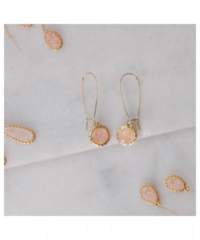 Simulated Druzy Threader Drop Earrings for Women - Gold, Silver, or Rose Gold Tone Trendy Boho Dangles with Sparkly Round Sto...