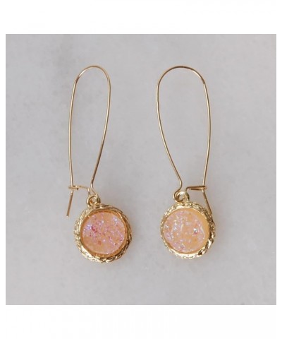 Simulated Druzy Threader Drop Earrings for Women - Gold, Silver, or Rose Gold Tone Trendy Boho Dangles with Sparkly Round Sto...