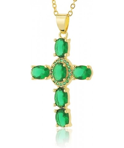 Colorful Diamond Rhinestone Cross Pendant Necklace Bling Iced Ruby Cubic Zirconia Cross Necklaces Green $10.25 Necklaces