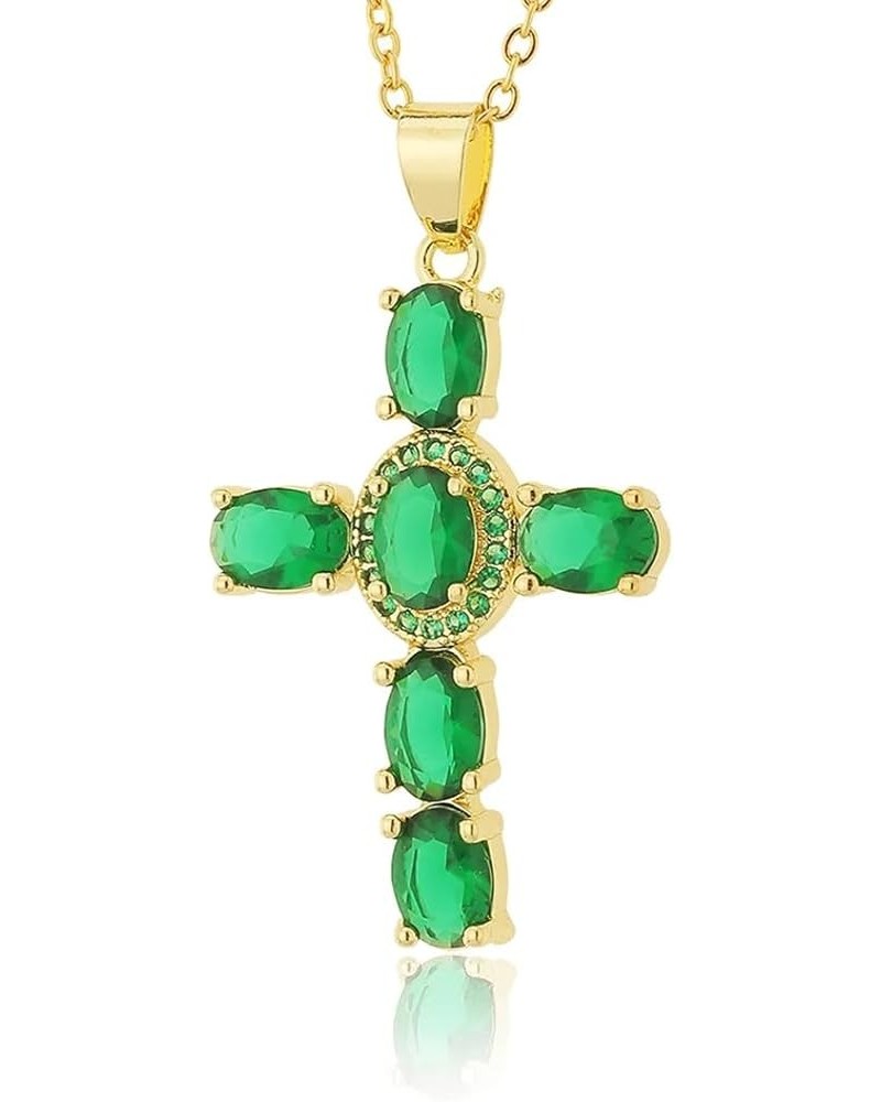 Colorful Diamond Rhinestone Cross Pendant Necklace Bling Iced Ruby Cubic Zirconia Cross Necklaces Green $10.25 Necklaces