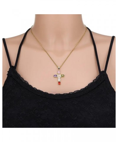 Colorful Diamond Rhinestone Cross Pendant Necklace Bling Iced Ruby Cubic Zirconia Cross Necklaces Green $10.25 Necklaces