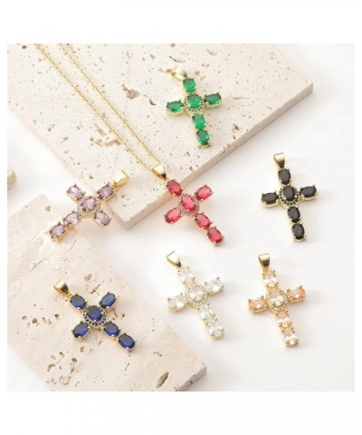 Colorful Diamond Rhinestone Cross Pendant Necklace Bling Iced Ruby Cubic Zirconia Cross Necklaces Green $10.25 Necklaces