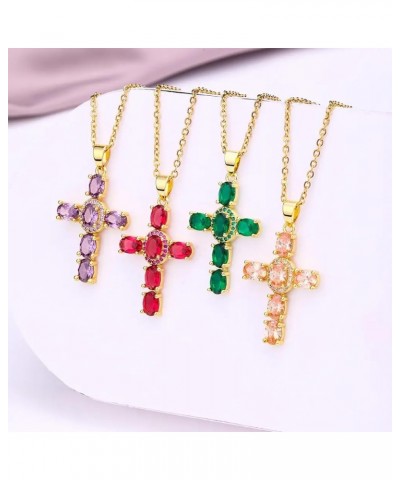 Colorful Diamond Rhinestone Cross Pendant Necklace Bling Iced Ruby Cubic Zirconia Cross Necklaces Green $10.25 Necklaces