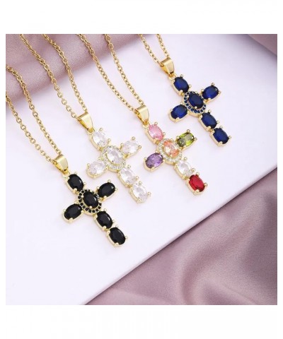 Colorful Diamond Rhinestone Cross Pendant Necklace Bling Iced Ruby Cubic Zirconia Cross Necklaces Green $10.25 Necklaces