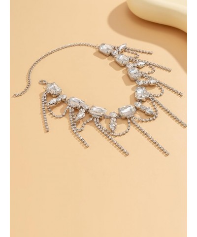 Rhinestone Tassel Necklaces Crystal Necklace Silver Necklace Sparkling Necklace Statement Bling Necklaces 03 $8.24 Necklaces