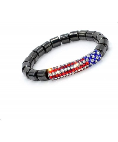 Handmade Bracelet Collection - (Ethnic Wallet Gift) Hematite Bracelet with American Flag Rhinestone Curved Tube Beads $10.55 ...