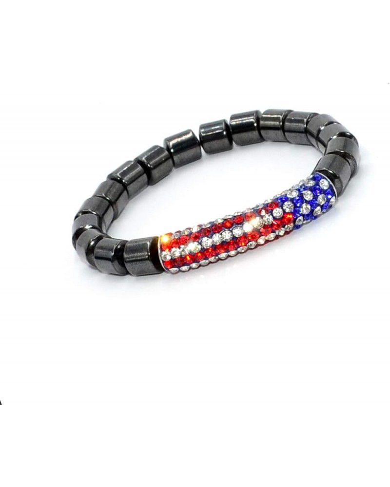 Handmade Bracelet Collection - (Ethnic Wallet Gift) Hematite Bracelet with American Flag Rhinestone Curved Tube Beads $10.55 ...