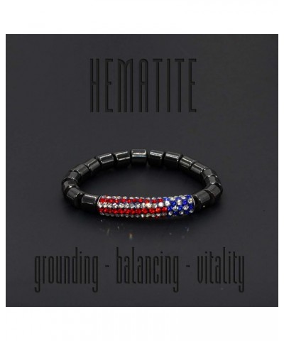 Handmade Bracelet Collection - (Ethnic Wallet Gift) Hematite Bracelet with American Flag Rhinestone Curved Tube Beads $10.55 ...