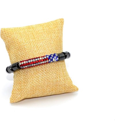 Handmade Bracelet Collection - (Ethnic Wallet Gift) Hematite Bracelet with American Flag Rhinestone Curved Tube Beads $10.55 ...