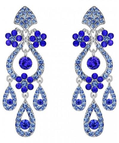 Austrian Crystal Bridal Flower Vase Chandelier Dangle Earrings-3.1 inch Long 1-Pierced_Royal Blue Silver-Tone $9.60 Earrings