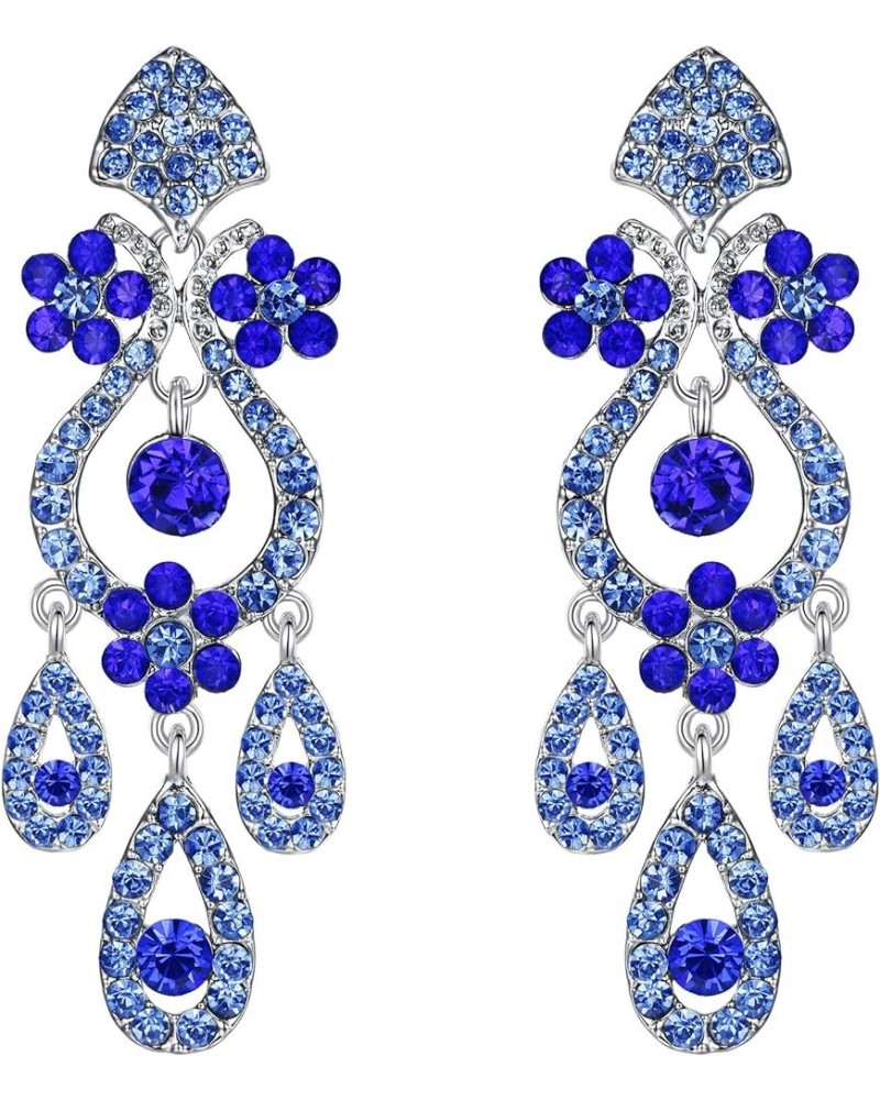 Austrian Crystal Bridal Flower Vase Chandelier Dangle Earrings-3.1 inch Long 1-Pierced_Royal Blue Silver-Tone $9.60 Earrings