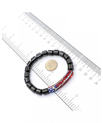 Handmade Bracelet Collection - (Ethnic Wallet Gift) Hematite Bracelet with American Flag Rhinestone Curved Tube Beads $10.55 ...