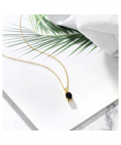 18K Yellow Gold Plated Silver 9X7mm Oval Black Onyx 2.00 Ct Pendant Necklace For Women With 18 Inch Chain $31.20 Necklaces