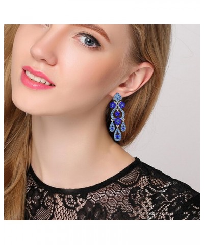 Austrian Crystal Bridal Flower Vase Chandelier Dangle Earrings-3.1 inch Long 1-Pierced_Royal Blue Silver-Tone $9.60 Earrings