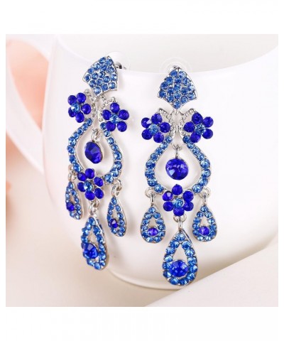 Austrian Crystal Bridal Flower Vase Chandelier Dangle Earrings-3.1 inch Long 1-Pierced_Royal Blue Silver-Tone $9.60 Earrings