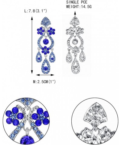 Austrian Crystal Bridal Flower Vase Chandelier Dangle Earrings-3.1 inch Long 1-Pierced_Royal Blue Silver-Tone $9.60 Earrings