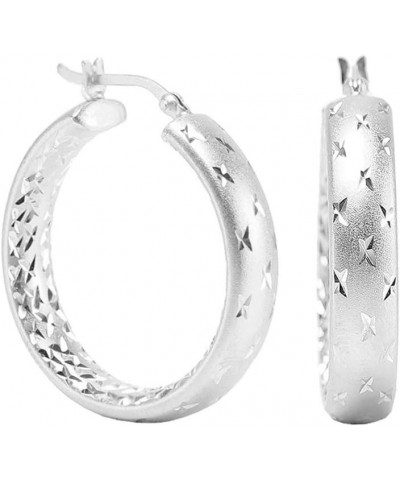 Sterling Silver Jewelry Diamond-Cut Hoop Earring for Women Silver Double DC $11.22 Earrings