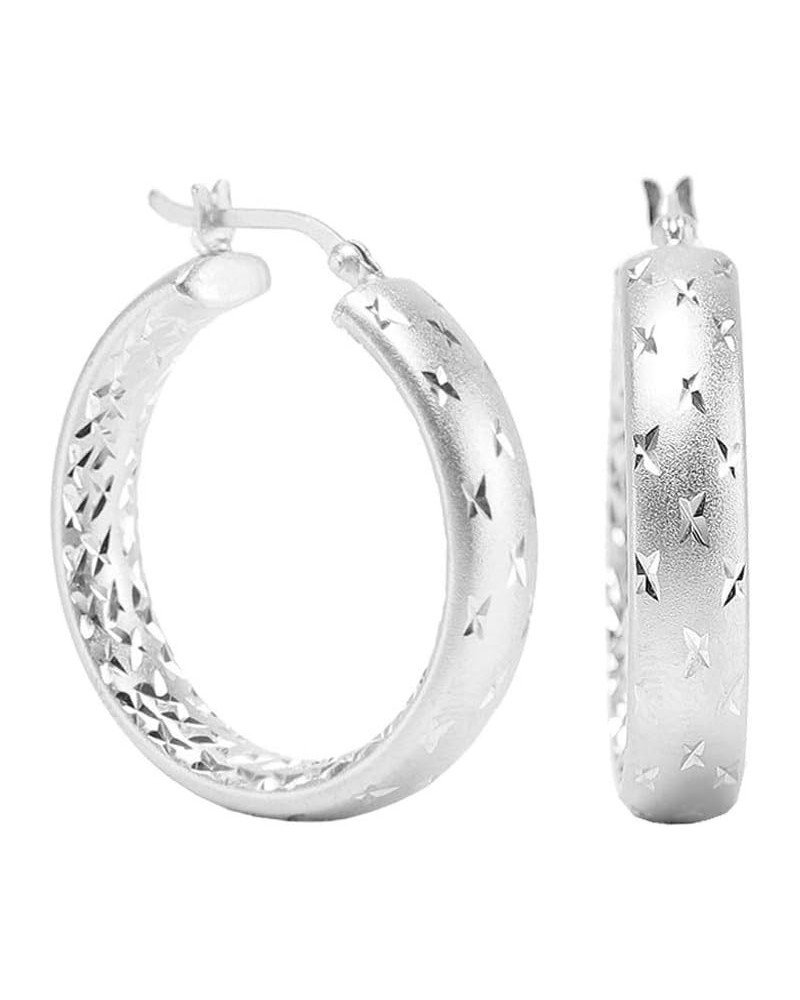 Sterling Silver Jewelry Diamond-Cut Hoop Earring for Women Silver Double DC $11.22 Earrings