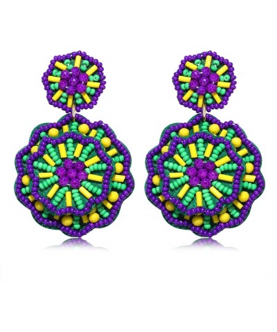 Statement Beaded Drop Earrings for Women Layered Bead Dangle Earrings Purple green yelloe $9.67 Earrings