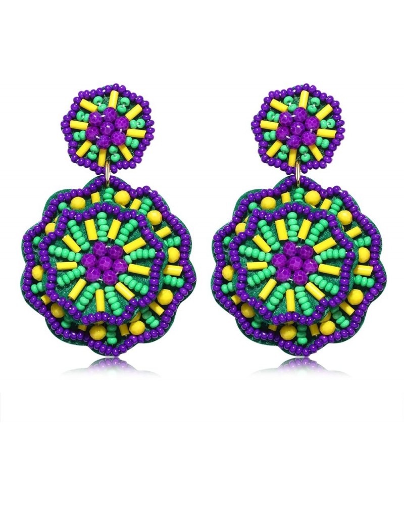 Statement Beaded Drop Earrings for Women Layered Bead Dangle Earrings Purple green yelloe $9.67 Earrings