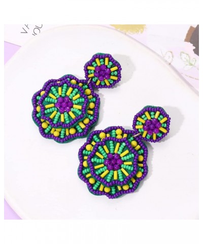 Statement Beaded Drop Earrings for Women Layered Bead Dangle Earrings Purple green yelloe $9.67 Earrings