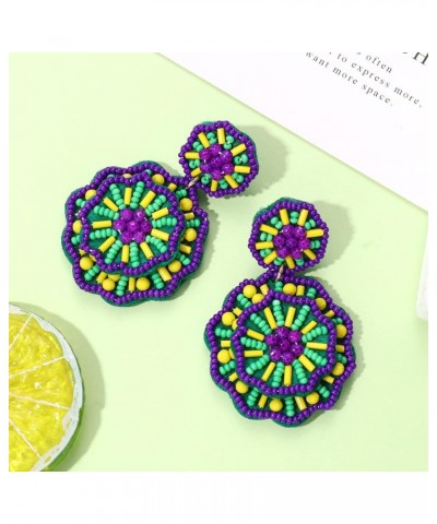 Statement Beaded Drop Earrings for Women Layered Bead Dangle Earrings Purple green yelloe $9.67 Earrings