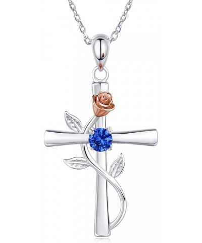 Cross Necklace for Women 925 Sterling Silver Birthstone Necklace Rose Cross Pendant 5A Cubic Zirconia 12 Birth Months Anniver...