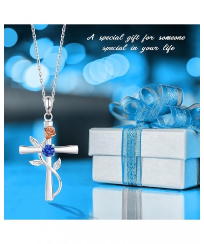 Cross Necklace for Women 925 Sterling Silver Birthstone Necklace Rose Cross Pendant 5A Cubic Zirconia 12 Birth Months Anniver...