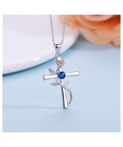 Cross Necklace for Women 925 Sterling Silver Birthstone Necklace Rose Cross Pendant 5A Cubic Zirconia 12 Birth Months Anniver...