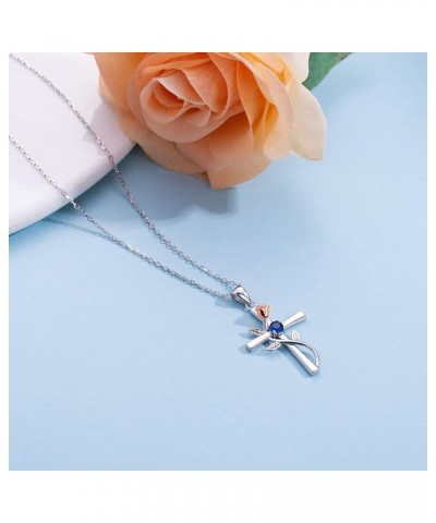 Cross Necklace for Women 925 Sterling Silver Birthstone Necklace Rose Cross Pendant 5A Cubic Zirconia 12 Birth Months Anniver...