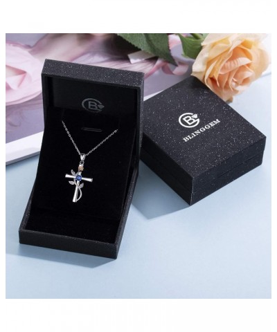 Cross Necklace for Women 925 Sterling Silver Birthstone Necklace Rose Cross Pendant 5A Cubic Zirconia 12 Birth Months Anniver...