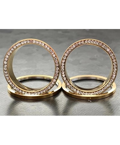 PAIR of CZ Gem Rimmed Gold Ion Plated Tunnels Plugs Pierced Earlets Gauges 9/16" (14mm) $15.32 Body Jewelry