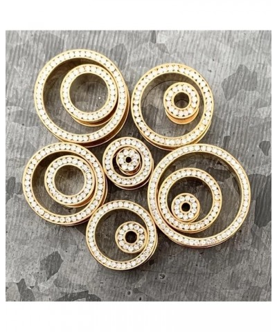 PAIR of CZ Gem Rimmed Gold Ion Plated Tunnels Plugs Pierced Earlets Gauges 9/16" (14mm) $15.32 Body Jewelry