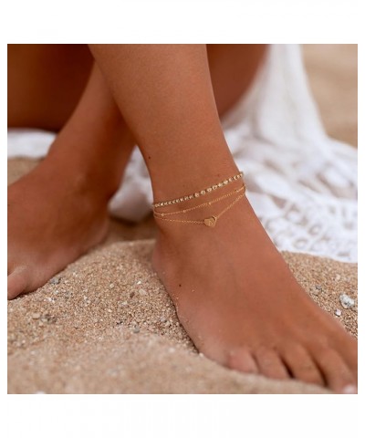 Initial Ankle Bracelets for Women, 14K Gold Plated Anklets for Women Waterproof Dainty Layered Heart Letter Initial Anklets T...